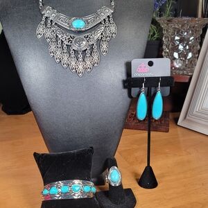 Paparazzi Silver and Turquoise Jewelry Set